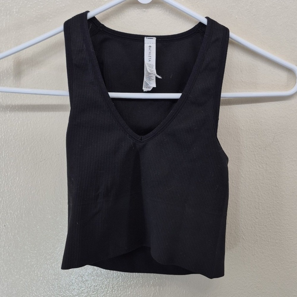 Athleta Aurora Crop Rib Tank Womens‎ XXS Black V-Neck Ribbed Workout Yoga Top